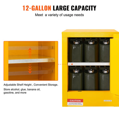 VEVOR Safety 12 Gal, Cold-Rolled Steel Flammable Liquid Storage Cabinet, 16.9 x 16.9 x 22 in Explosion Proof with 1 Adjustable Shelf 1 Door for Commercial Industrial Use, Yellow, SS-559
