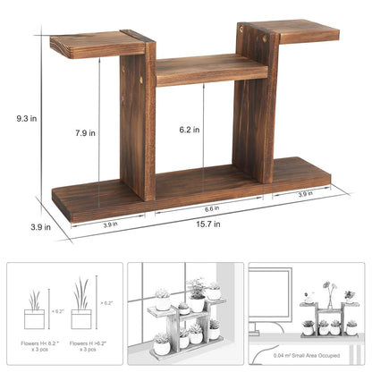 COOGOU Wood Desktop Plant Stand Indoor - Windowsill Plant Shelf Small Tabletop Plant Holder, Flower Display Rack for Succulent Herb in Living Room Office 6 Tiers