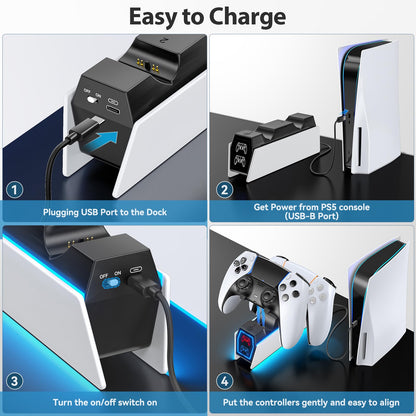 PS5 Controller Charger Station Compatible with PlayStation 5 Faceplates Edge & Dual Controller, 9 Lightings PS5 Accessories Charging Station, PS 5 Dock Stand with LED Indicator & On-off Switch & Cable