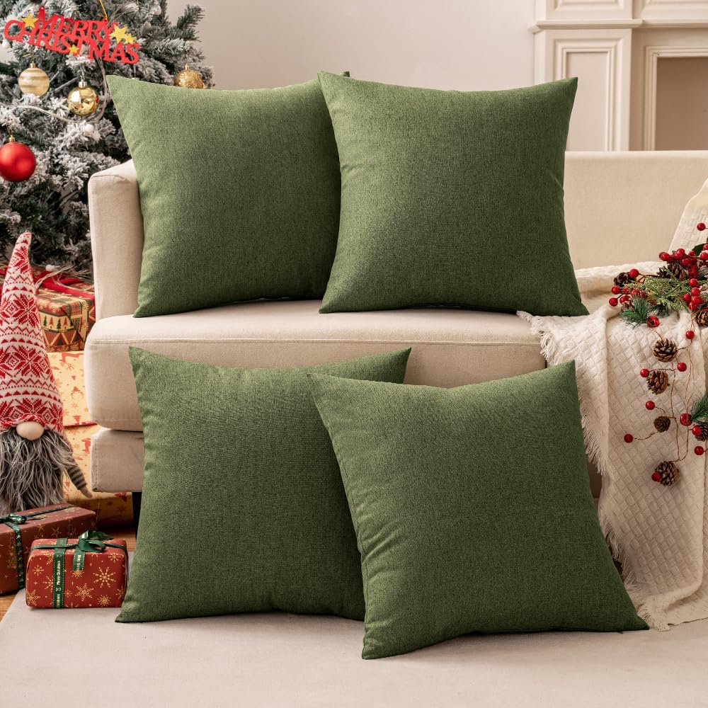 MIULEE Decorative Outdoor Throw Pillow Covers - Waterproof Faux Linen Cushion Cases | 20x12 Inch Dark Green (Pack of 2)