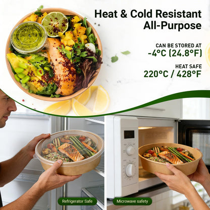 ganfaner 47oz Disposable Meal Prep Food Container w/Lids, 200 Sets Deli Bowl Paper Box To Go, Sturdy Bulk Pack for Event Restaurant Food Serving Salad Soup Pho Acai Picnic