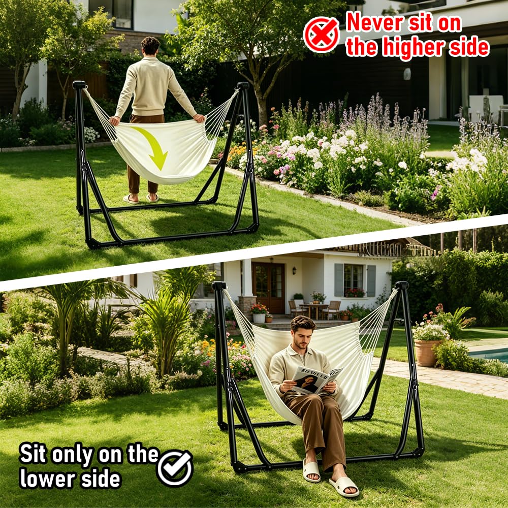 2-in-1 Hammock Chair with Stand for Adults, Portable Hammock with Collapsible Steel Frame, Adjustable Folding Design for Outdoor & Indoor Use, Patio, Camping, Travel, Supports 440 LBS