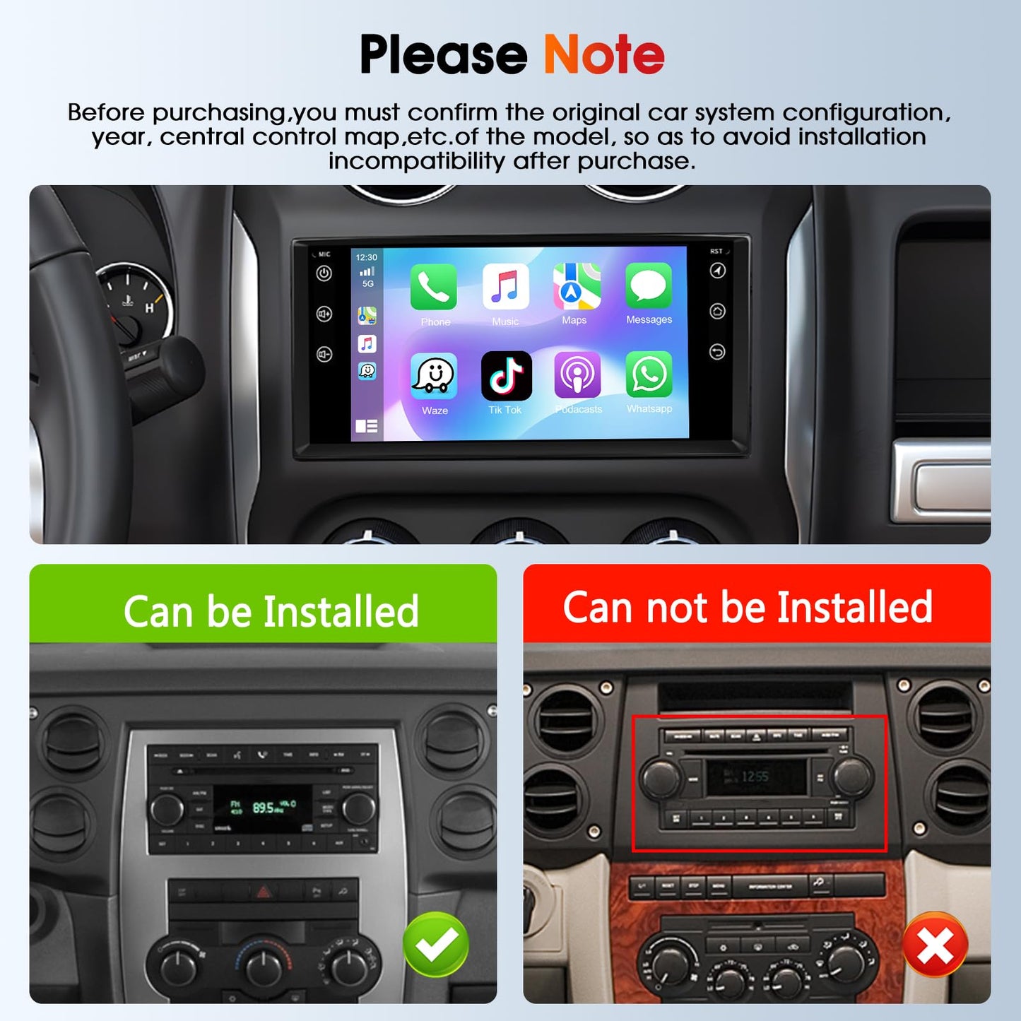 4+64G Car Stereo Radio for Jeep Wrangler JK Dodge Chevrolet RAM 1500 7" IPS Touch Screen Bluetooth Audio with CarPlay Android Auto GPS Navigation Mirror Link WiFi FM AM RDS Backup Camera MIC