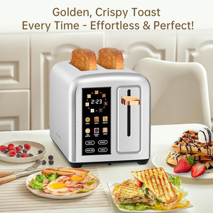 SEEDEEM 2-Slice Toaster - Touch Screen LCD Display, 50% Faster Heating, Stainless Steel, Silver Metallic