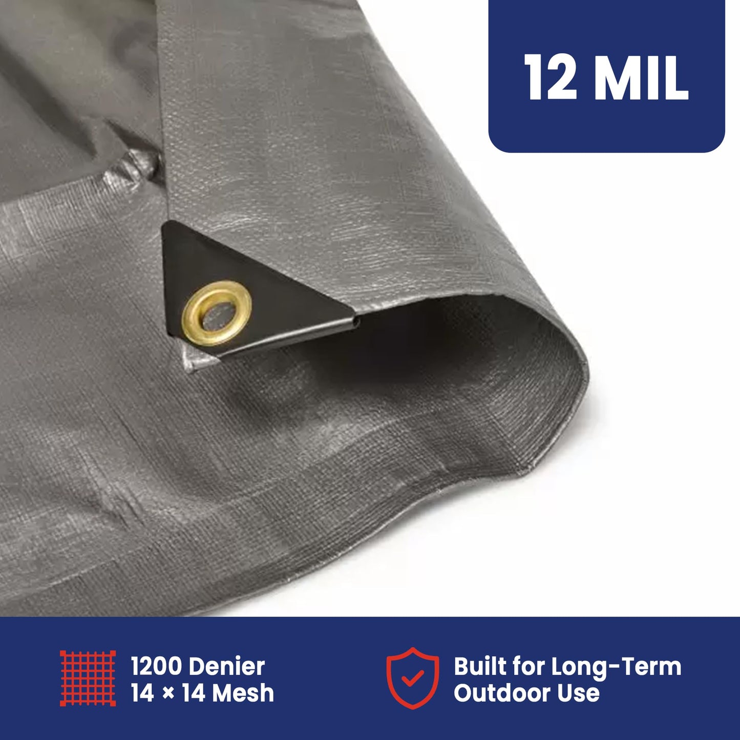 Tarps Now 16x24 ft Heavy Duty Plastic Tarp (Poly Tarp)|12 MIL Waterproof Cover|Rip & Tear-Resistant|Rustproof Grommets & Reinforced Edges|Ideal for Roof, Camping, Tent & Outdoor Protection - Silver