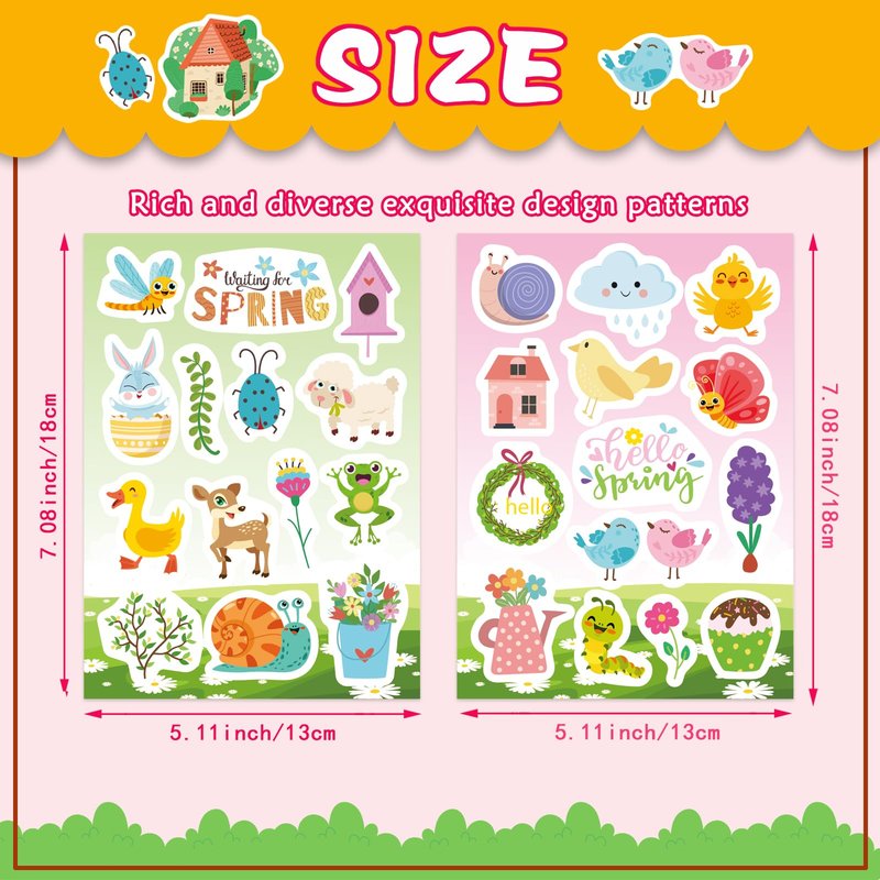 24 Sheets Spring Stickers for Kids, 366 PCS Spring Flowers Stickers for Cards Envelopes Butterfly Bug Animal Nature Sticker School Classroom Teachers Rewards Party Favors