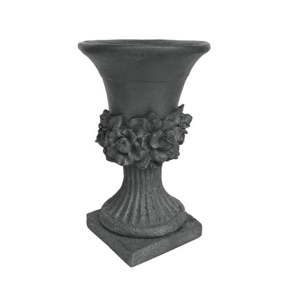 Christopher Knight Home Jorine Light Concrete Planter, Patio Planter, Mid-Centry Gadern Urn, Large Garden Pot, Floral Relif Design, Flower Urn with Drainage Hole for Backyard Home, Antique Gray