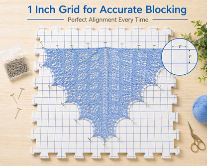 IRSTBL Knitting Blocking Mats Set – 9 Interlocking Foam Mats with Gridlines, 100 T Pins, 20 Locking Stitch Markers and Storage Bag – Crochet Blocking Boards Kit