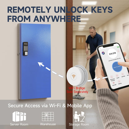 WeHere 120 Key Lock Box, Smart Key Cabinet with Key Management System, App, Bluetooth, Dynamic/Static Password, WiFi Unlock(Sold Separately), Wall-Mount Commercial Key Storage Box for Office, School