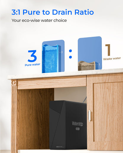 Waterdrop X16 Tankless Reverse Osmosis System, Alkaline Mineral, NSF/ANSI 42&58&372 Certified, 1600 GPD RO System, 11-Stage Filtration, UnderSink, 3:1 Pure to Drain, Smart Black Faucet, BPA Free