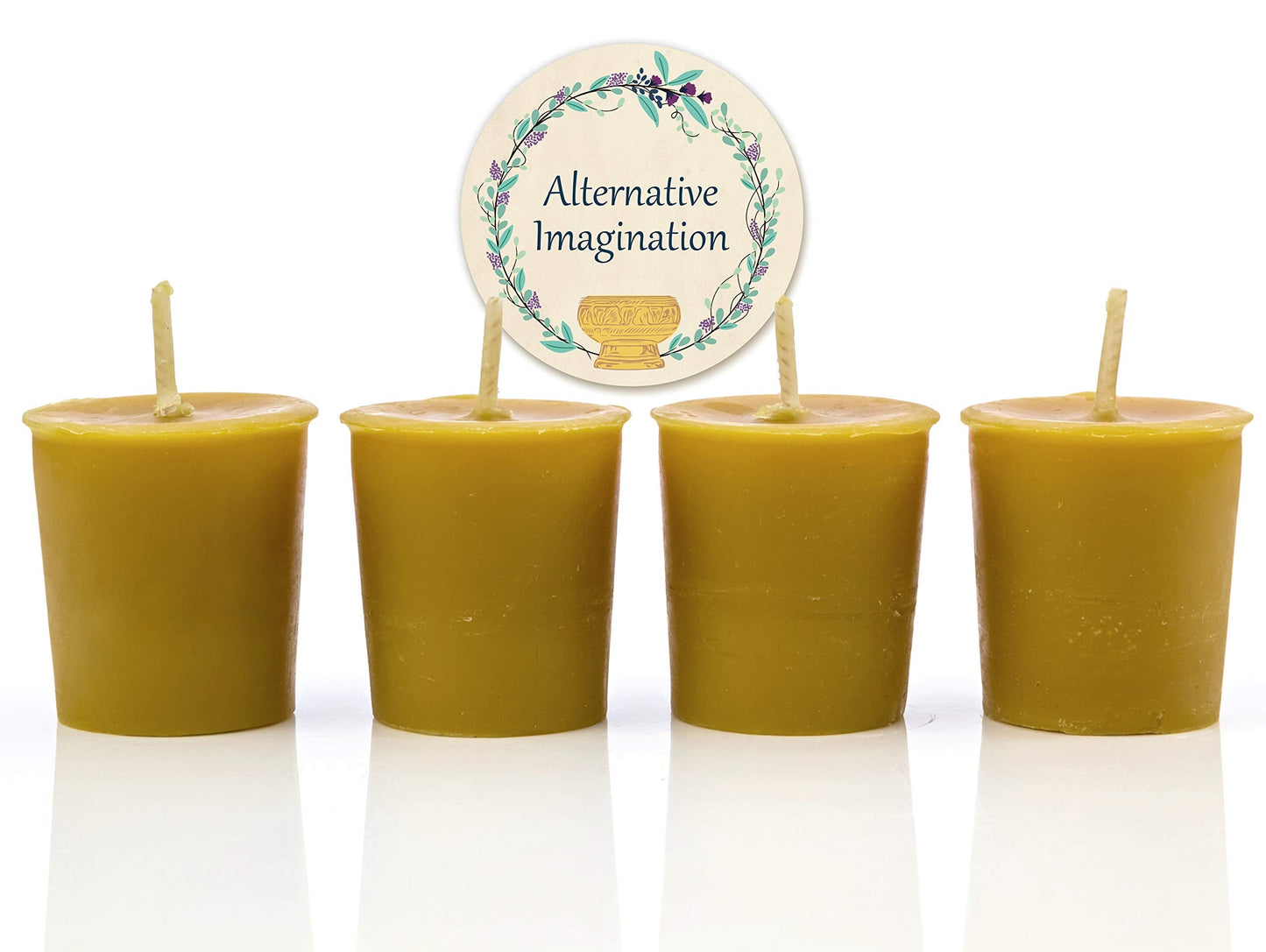 Alternative Imagination 100% Pure Natural Beeswax Votive Candles - 4 Pack - Hand-Poured - Unscented- Light Honey Aroma - 15 Hour Burn - Paraffin-Free, Long Lasting for Prayer, Meditation & Home Decor
