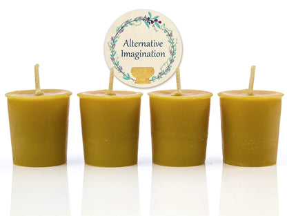 Alternative Imagination 100% Pure Natural Beeswax Votive Candles - 4 Pack - Hand-Poured - Unscented- Light Honey Aroma - 15 Hour Burn - Paraffin-Free, Long Lasting for Prayer, Meditation & Home Decor