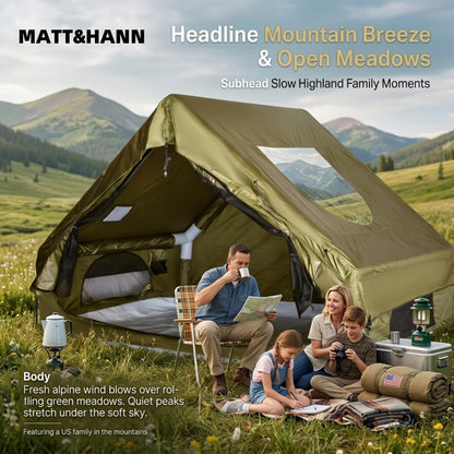 Quick Setup Inflatable Tent with Skylight for 4-6 Person, Waterproof Oxford Air Glamping Tents Breathable Mosquito-Proof Screens (Green 6.3㎡ Inflatable Tent (with Chimney Port), Green)