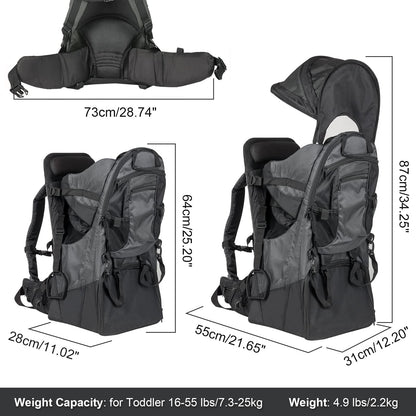 Baby Backpack Carrier, Safe Toddler Hiking Backpack Carrier Camping Child Carriers with Rain Cover Child Kid Sun Shade Large Storage Insulated Pocket, Adjustable Padded Children Seat