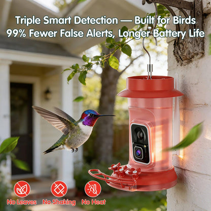 Humbirdy Hummingbird Feeder with Camera, 4K Ultra HD Video at 30fps, 10x Slow-Motion at 120fps,1.9in Closer Focus, No Subscription,Leak Proof, Ant Moat,Solar Powered, 2.4G&5G Wi-Fi,Bird Lover Gift
