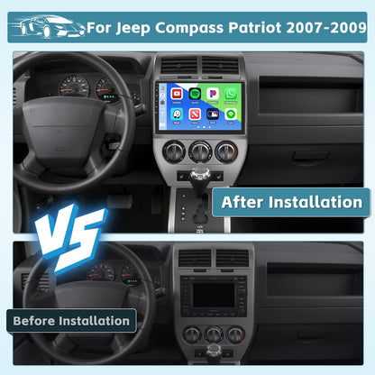[6+128GB] Hikity Android 13 Car Radio for 2007-2010 Jeep Compass Patriot with Wireless Carplay, 10.1'' Touch Screen Stereo Dash Kit, Android Auto/32EQ DSP/Bluetooth 5.0/GPS/WiFi/SWC, Backup Camera MIC
