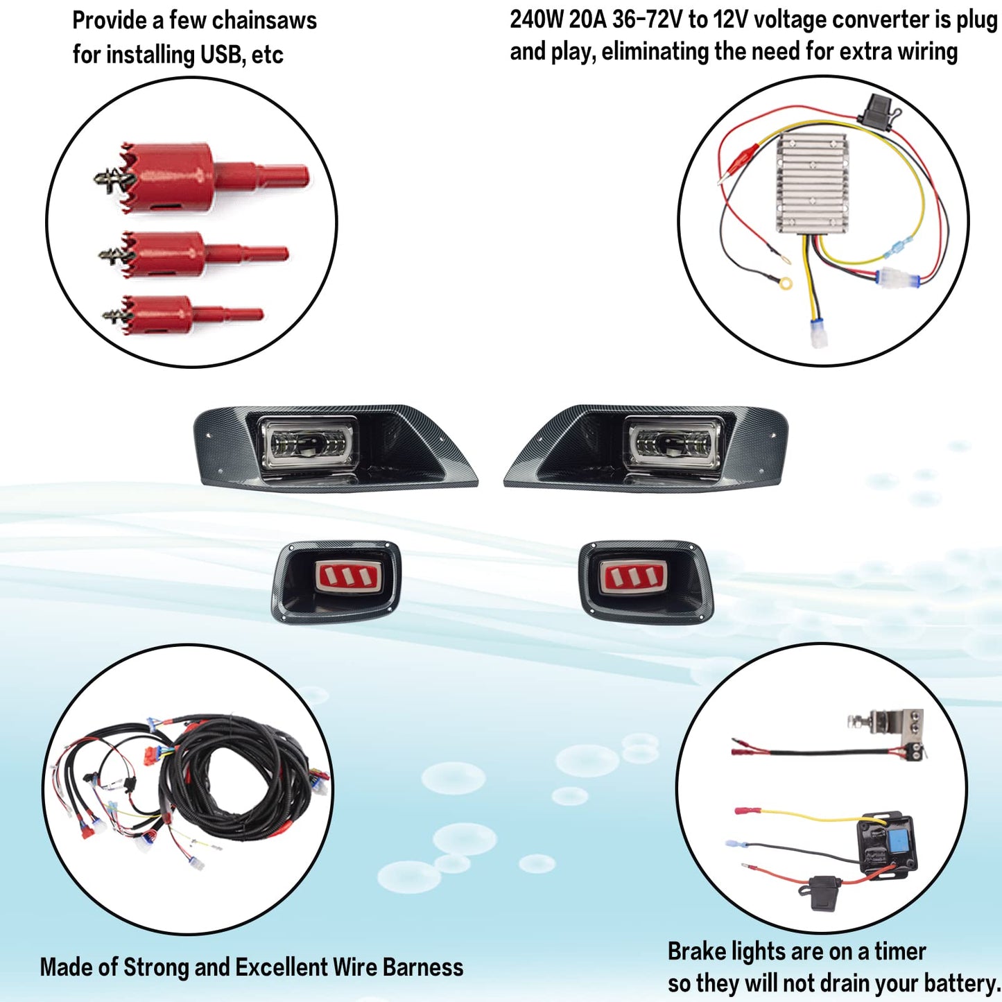 NOKINS golf cart LED Light Kit.for EZGO TXT 1996-2013 Models Light Kit Replacement, Upgraded Golf Cart LED Headlight And Scanning Tail Light Kit