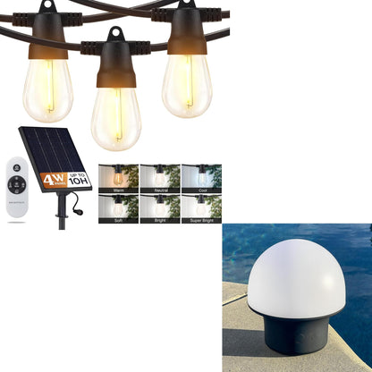 Brightech Bundle Ambience 48Ft Pro Solar String Lights + Portobello Cordless LED Touch Table Lamp
