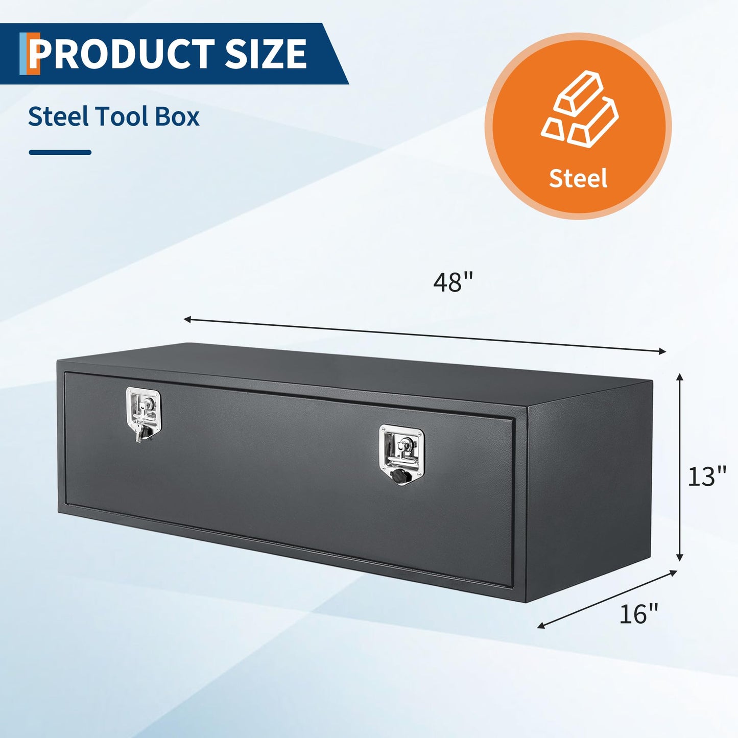 GarveeTech 48 Inch Underbody Truck Tool Box,48"x 16"x 13" Heavy Duty Steel Truck Storage Organizer for Pick Up Truck Bed RV Trailer, Waterproof Tool Box Chest with t-Handle Lock