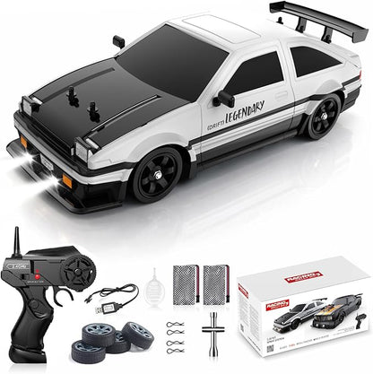 Remote Control Car RC Drift Car 1:16 Scale 4WD 18KM/H High Speed Model Vehicle 2.4GHz with LED Lights Spray Rubber Tire Racing Sport Toy for Adults Boys Girls Kids Gift 2Pcs Rechargeable Batteries