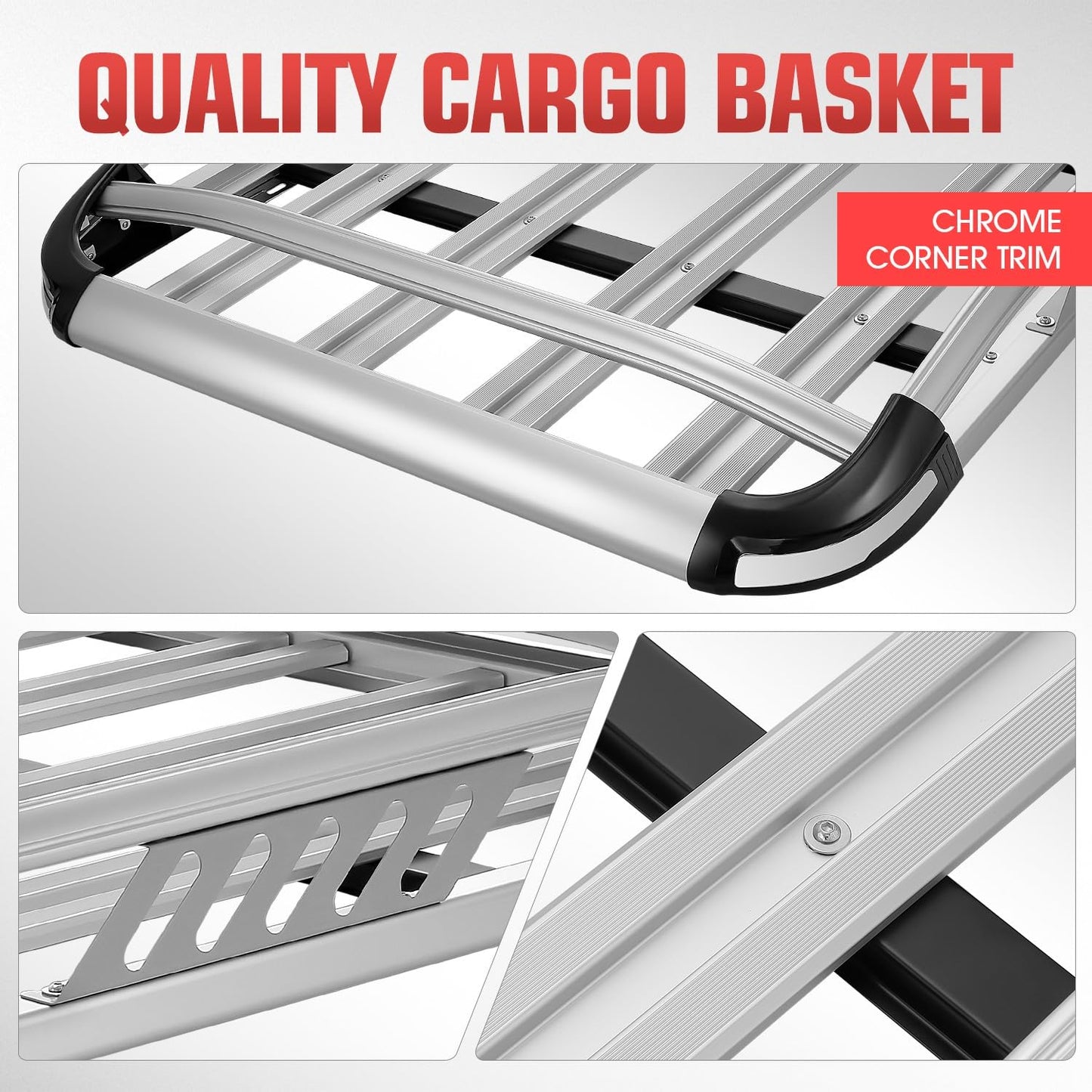 DNA MOTORING Roof Cargo Rack Basket L 50" x W 38" x H 5.5" Extendable Universal 150lb Heavy Duty Rooftop Luggage Carrier for Truck Cars SUV, Silver, RRC-31-AL