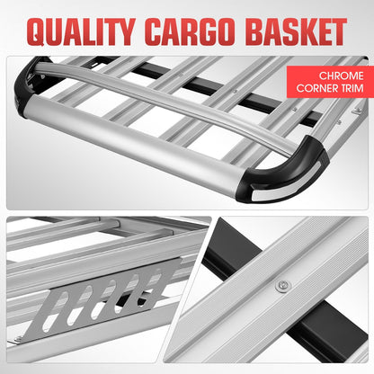 DNA MOTORING Roof Cargo Rack Basket L 50" x W 38" x H 5.5" Extendable Universal 150lb Heavy Duty Rooftop Luggage Carrier for Truck Cars SUV, Silver, RRC-31-AL