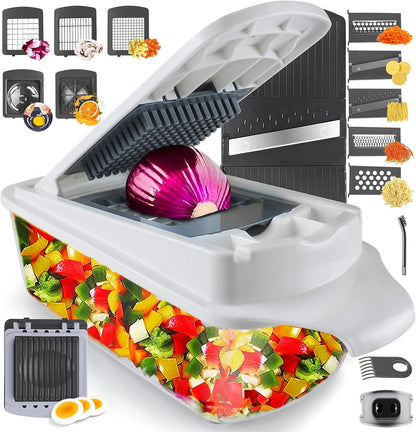 RüK Vegetable Chopper Slicer - 22-in-1 Multi-Function Mandoline Food Cutter with 11 Blades & Container