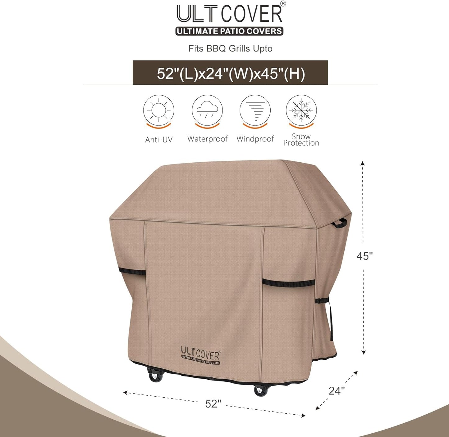 ULTCOVER Waterproof Grill Cover - Heavy Duty 52-Inch BBQ Cover for 2-4 Burner Gas Grills