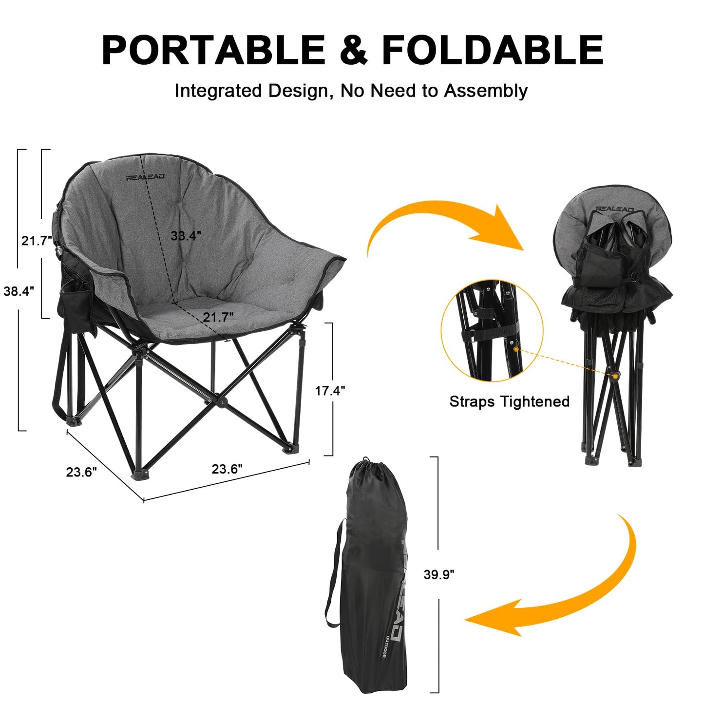 REALEAD Heated Camping Chair - Fully Thick Padded - Heated Chairs for Outdoor Sport with Back and Seat Heating - Heated Outdoor Chair for Adults - Battery NOT Included