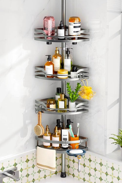 HAMITOR Shower Caddy - 4-Tier Rustproof Bathroom Corner Shelf | Adjustable 47-121 Inches Bathtub Organizer with Soap Holder