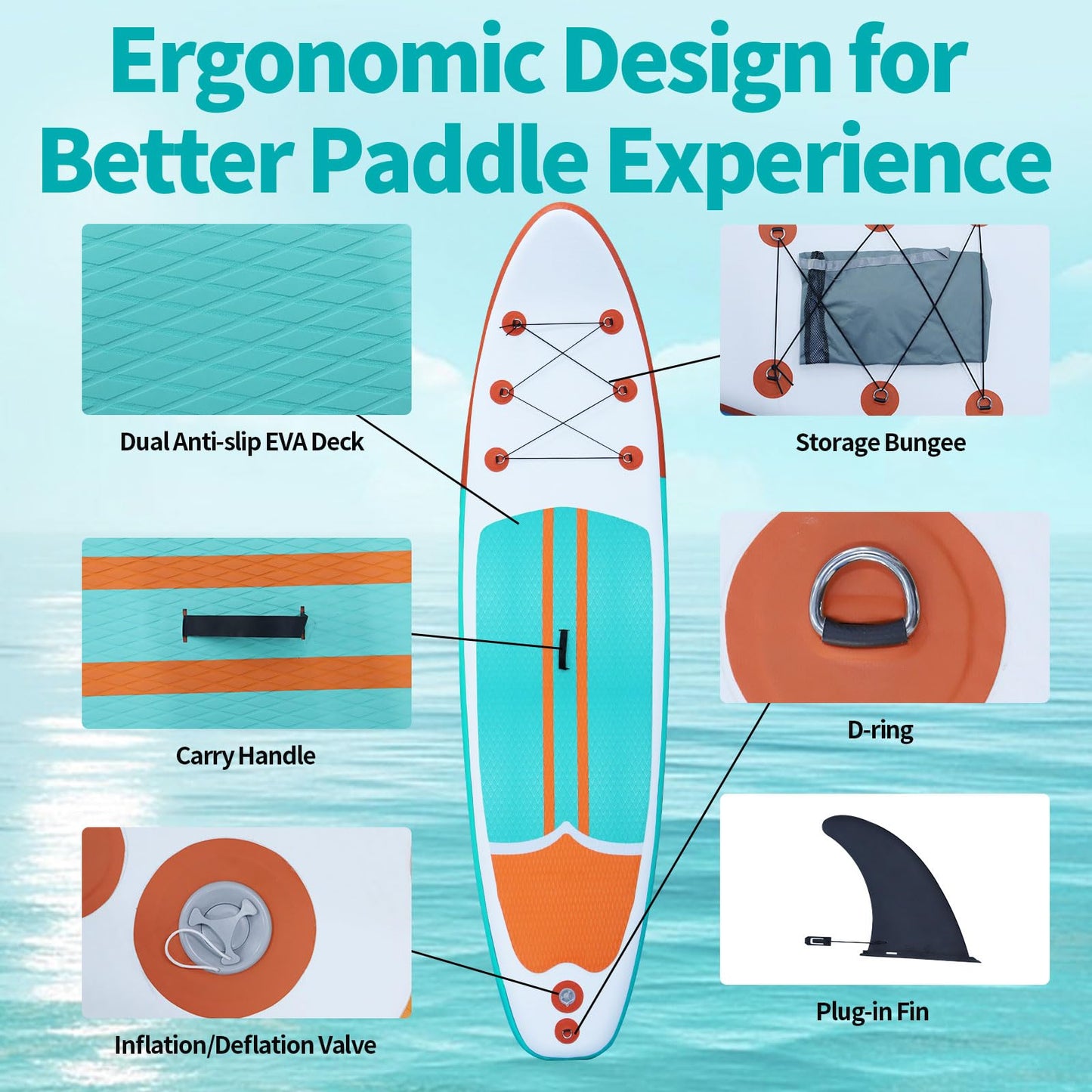 Inflatable Paddle Boards Stand Up Paddleboard Wide Stable with SUP Paddle Board Accessories for All Skill Levels with Fins, Adjustable Paddle, Pump, Backpack, Leash
