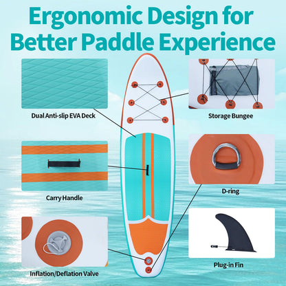 XHYCPY Inflatable Stand Up Paddle Board with SUP Accessories, Anti-Slip EVA Deck, 10’4’’ Inflatable Paddle Boards for Adults and Youth of All Skill Levels