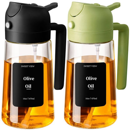 SWEET VIEW 2PCS Olive Oil Sprayer for Cooking, 16oz/470ml Glass Oil Dispenser/Pour Bottle, Kitchen Accessories, Kitchen Gadgets for Air Fryer, Salad, BBQ, with Stickers (Black,Green)