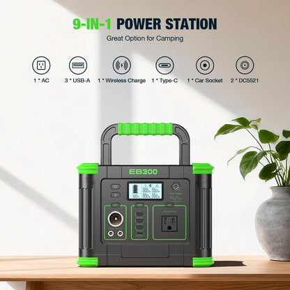 Portable Power Station 330W, 288.6Wh Solar Generator with 60W USB-C PD Output, 120V Pure Sine Wave AC Outlet, 5W Wireless Charging, 330W Backup Lithium Battery for Outdoor Camping Travel Hunting Home