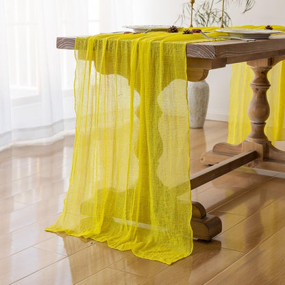 Keketoarrange 3pcs Yellow Gauze Rustic Cheesecloth Table Runner 120 Inch 10 FT for Wedding Baby Shower Bridal Shower Birthday Engagement Garden Outdoor Party Long Sheer Boho Decorations