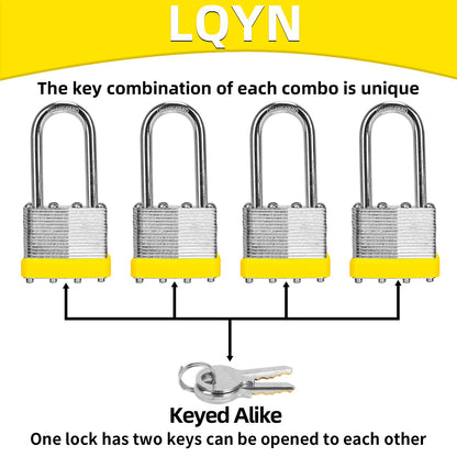 Padlocks with Same Key, LQYN 48 Pcs Laminated Keyed Padlock (1-9/16", 40mm), Keyed Alike Locks, Long Shackle, for Storage Locker, Hasp Latch, Toolbox, Sheds