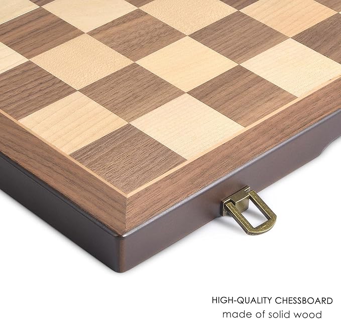 AMEROUS Magnetic Wooden Chess and Checkers Game Set 15 Inches (2 in 1) Chess Board Games 2 Extra Queens - Gift Package - Game Pieces Storage Slots Beginner Chess Set for Kids Adults
