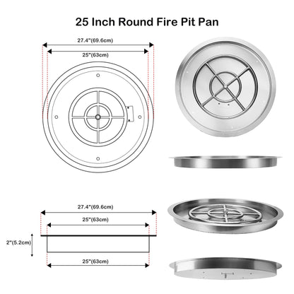 Stanbroil 25 Inch Drop-in Round Natural Gas Fire Pit Kit with Spark Ignition,304 Stainless Steel Fire Pit Burner for Outdoor DIY Firepit - Natural Gas Version