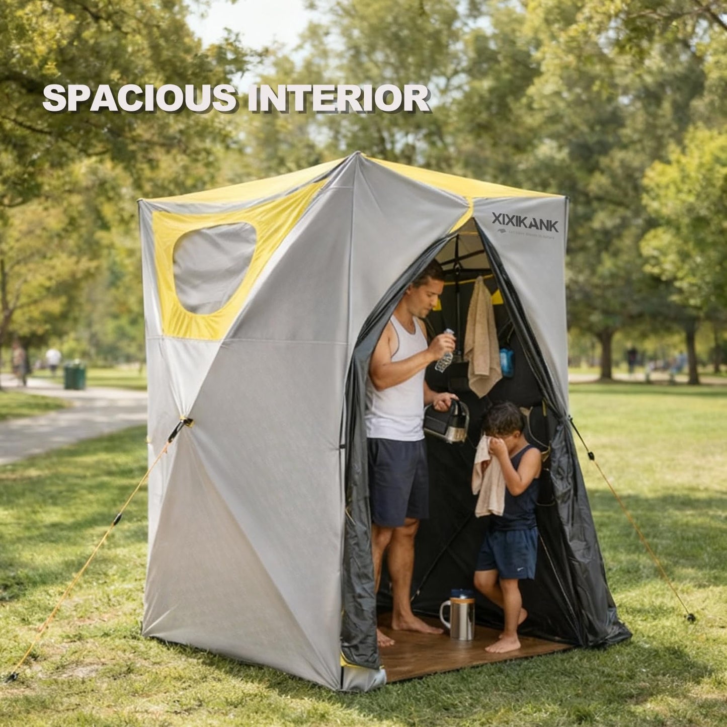 XIXIKANK Luxury Pop Up Shower Tent,Tool-Free Setup Portable and Lightweight Privacy Tent with Blackout Coating,Waterproof & UV Resistant for Camping, Beach,Portable Bathroom 82” x 56” x 56”