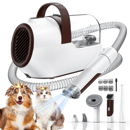 Ozumek Dog Grooming Vacuum, Dog Grooming Kit with Pet Clipper Nail Grinder, 6 Pet Grooming Tools（Mahogany）