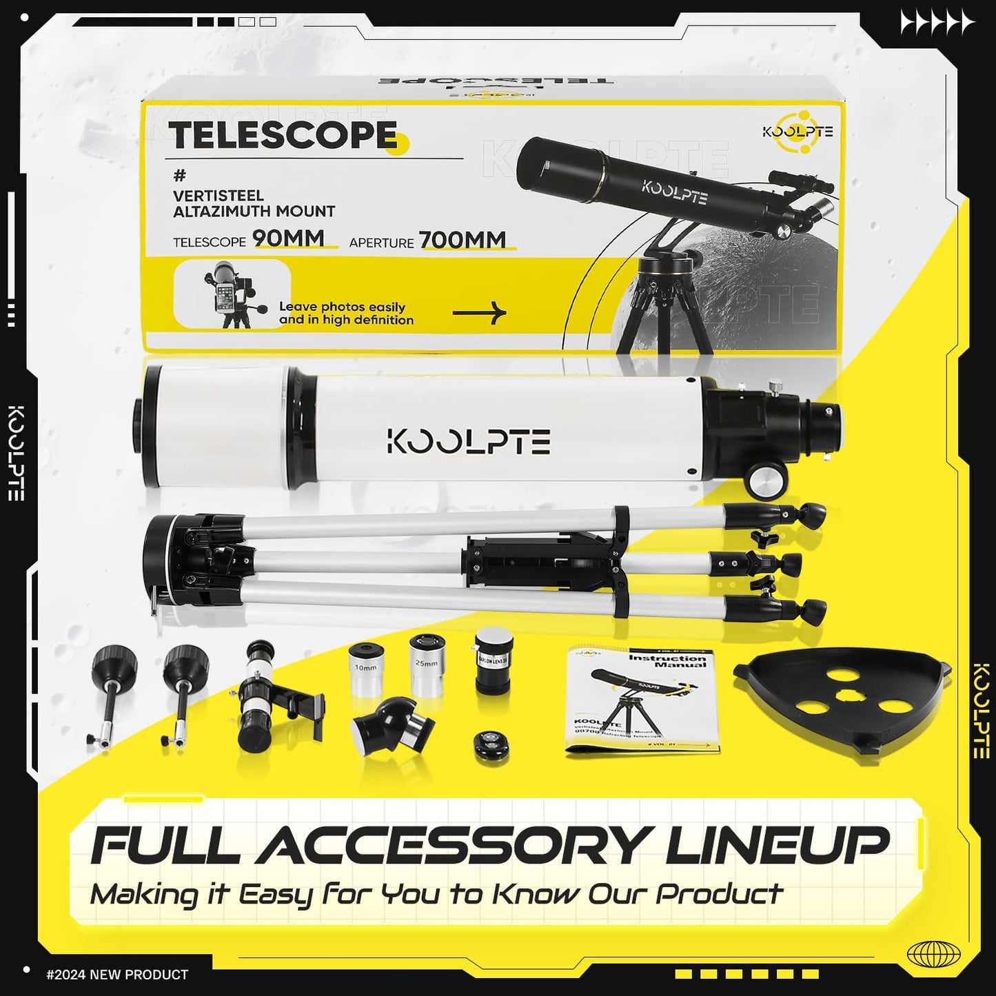 Telescope,90mm Aperture 700mm with Vertisteel AZ Mounting Slow-Motion Mount, High Power Telescopes for Adults Astronomy, Easy for Beginners, with Carry Bag,Wireless Remote Control, Phone Adapter,White