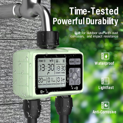 SOYUS Programmable Garden Hose Timer - Waterproof Digital Irrigation System with Rain Delay | 2 Outlets