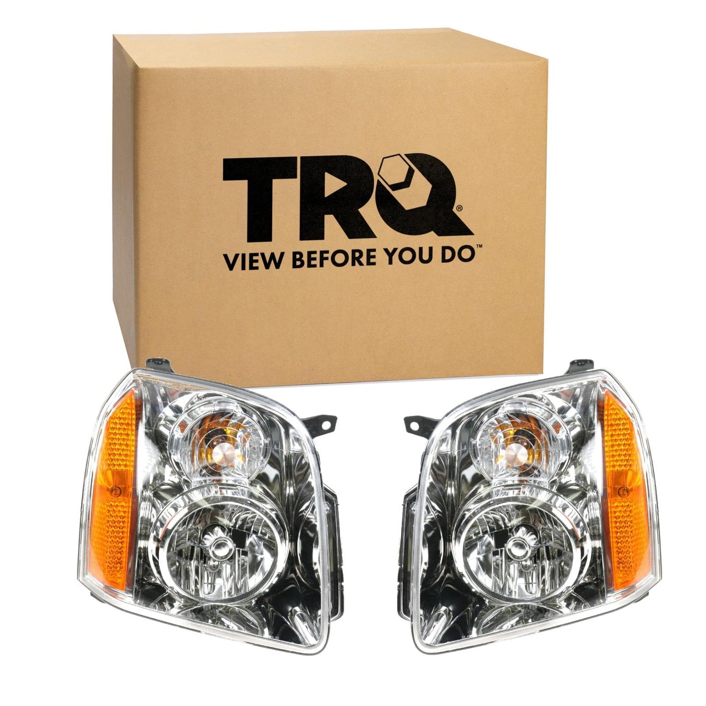 TRQ 2 Piece Headlight Assembly Set Halogen Driver and Passenger Side Compatible with GMC Yukon Yukon XL 1500 2007-2014 XL 2500 2007-2013 Hybrid 2010-2013 GM2502264 GM2503264