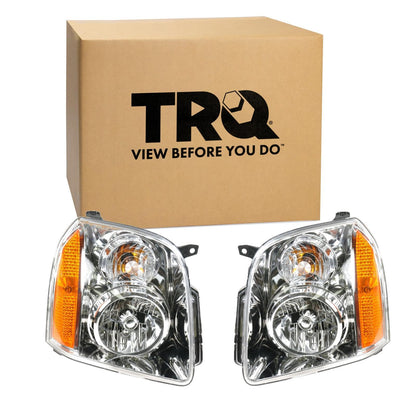 TRQ 2 Piece Headlight Assembly Set Halogen Driver and Passenger Side Compatible with GMC Yukon Yukon XL 1500 2007-2014 XL 2500 2007-2013 Hybrid 2010-2013 GM2502264 GM2503264