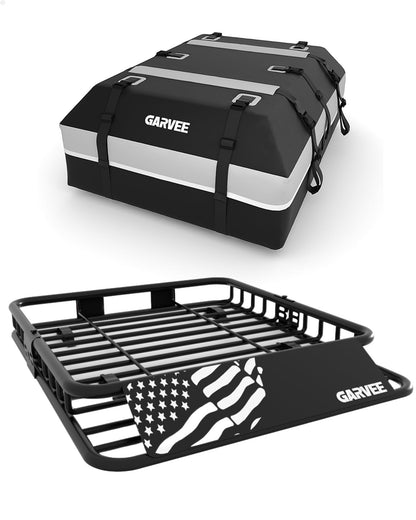 GarveeLife 46" x 36" Universal Roof Rack Basket, 200 Lbs Capacity Rooftop Cargo Carrier Basket with 15 Cubic Feet (44" x 34" x 17") Waterproof Luggage Bag, for Suvs, Trucks, Vehicles