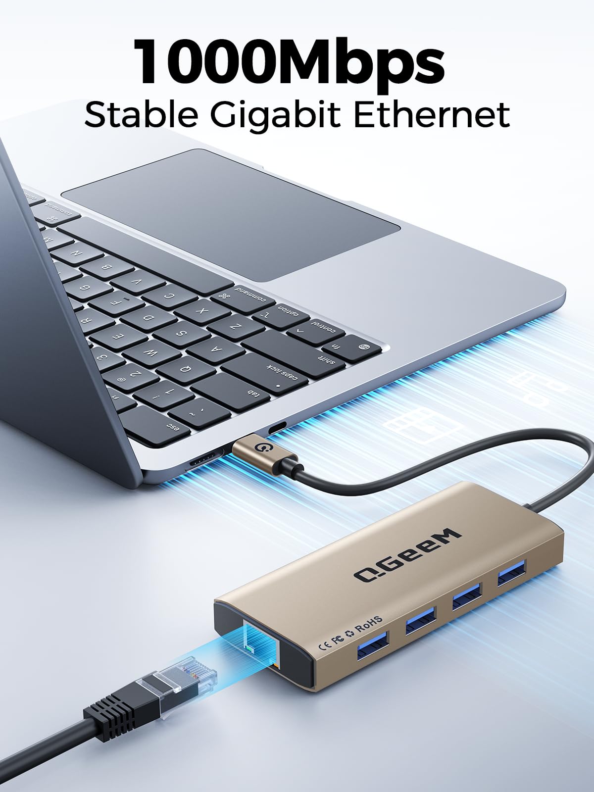 QGeeM USB C Hub Ethernet,9 in 1 USB Type C Hub HDMI Multi-Port Converter Adapter,100W Pd, USB 3.0,SD/TF Card Reader,Compatible for MacBook Pro Air Ipad HP Dell Lenovo Chromebook etc.