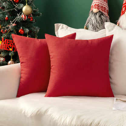 MIULEE Decorative Outdoor Throw Pillow Covers - Waterproof Faux Linen Cushion Cases | 24x24 Inch Red (Pack of 2)