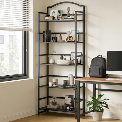 JSB 5 Tier No Assembly Folding Bookshelf, Arched Bookshelf, Foldable Bookcase for Living Room, Bedroom, Office,Skinny Bookshelf (Black)