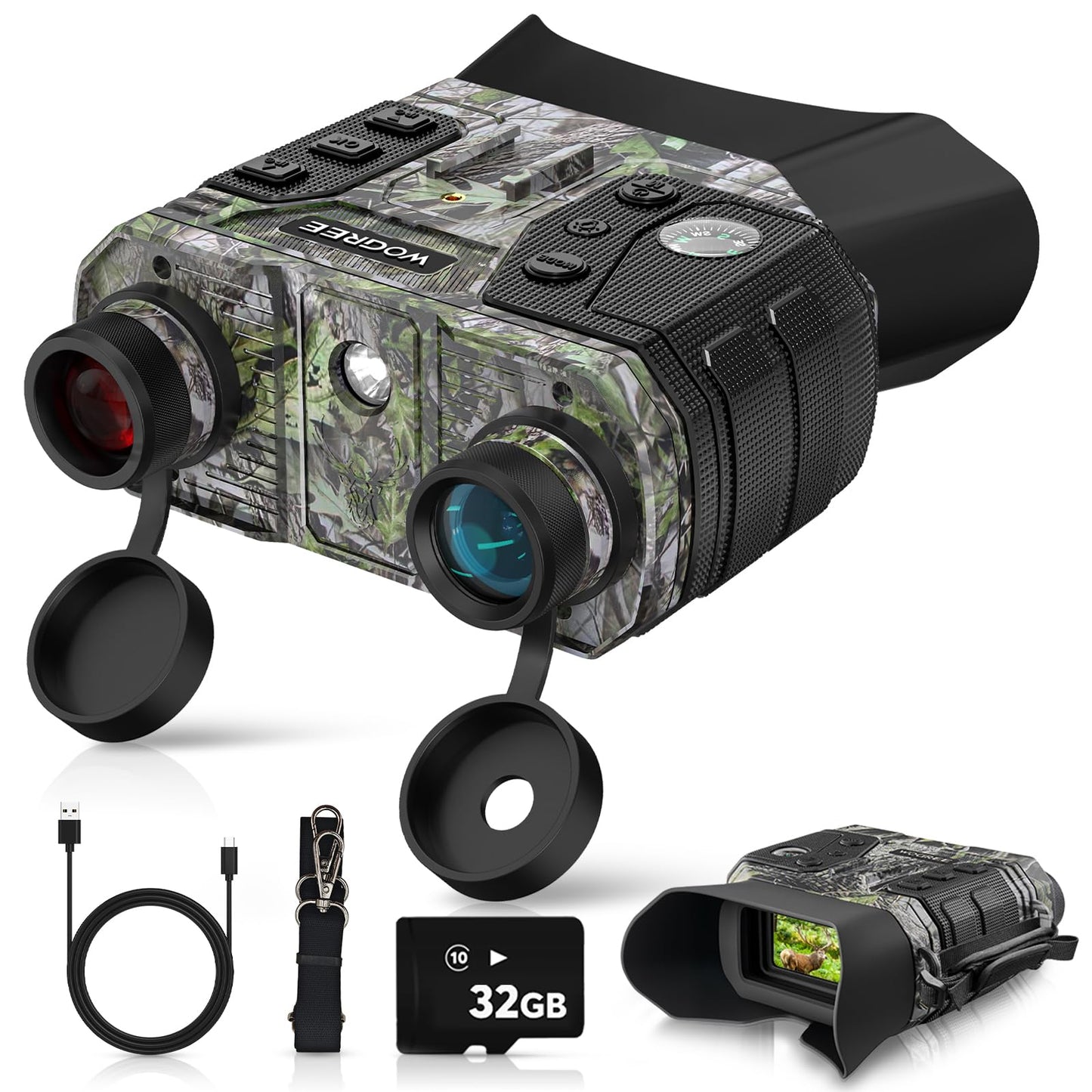 WOGREE Night Vision Goggles, 4K Night Vision Binoculars for Adults, 36MP, 1300FT Range,8X Digital Zoom, Flashlight & Compass, 5000mAh Battery, Infrared Vision, 32GB Card, for Camping & Security