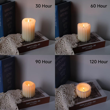 MOZEAL Hand-Poured Pointed Ribbed Soy Pillar Candles Set of 3 - Decorative Pink Unscented Dripless Smokeless (4",6",8") 300 Hr Burn - Stylish Wedding Décor